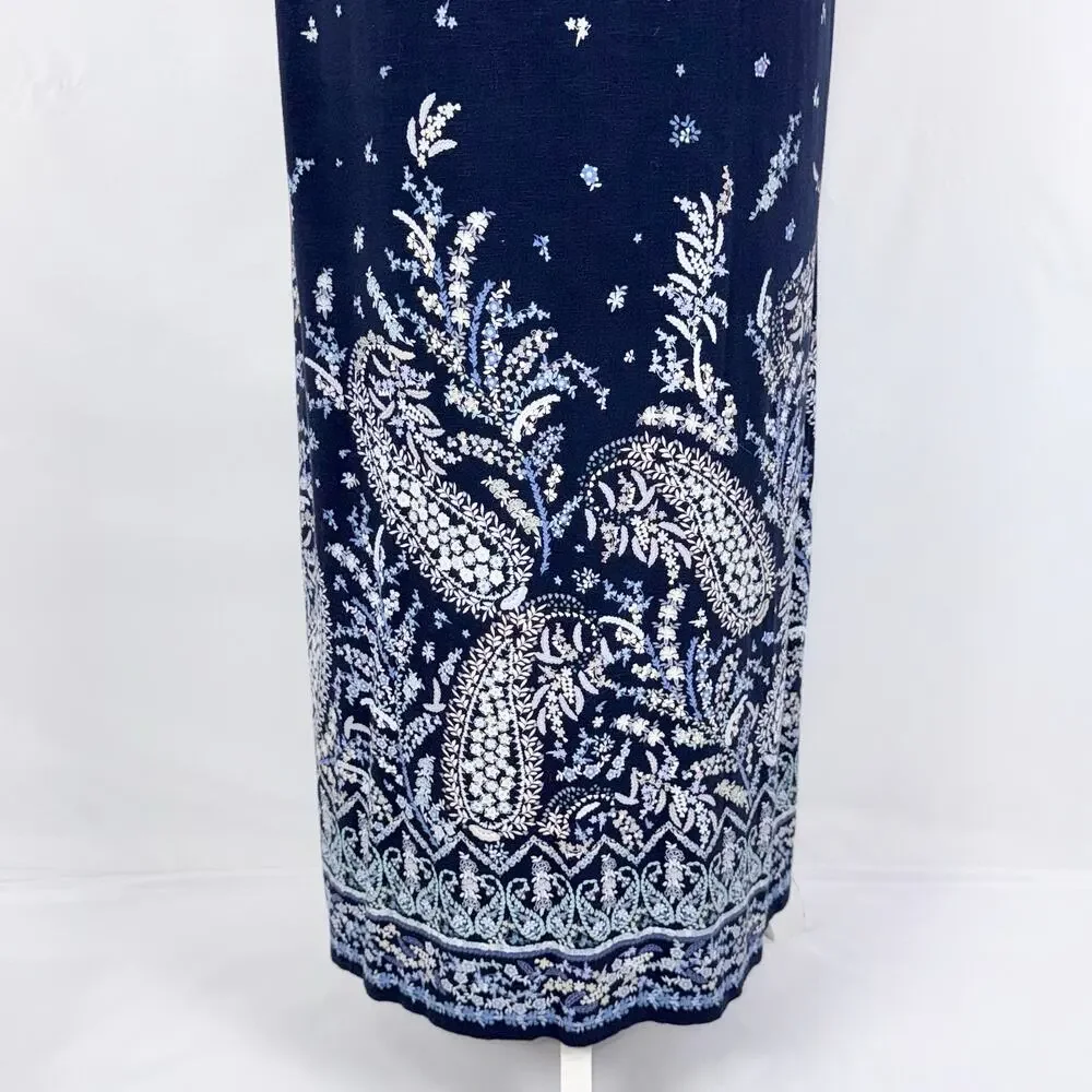 J Jill Paisley Halter Neck Maxi Dress Medium Navy Blue Resortwear - Picture 8 of 14